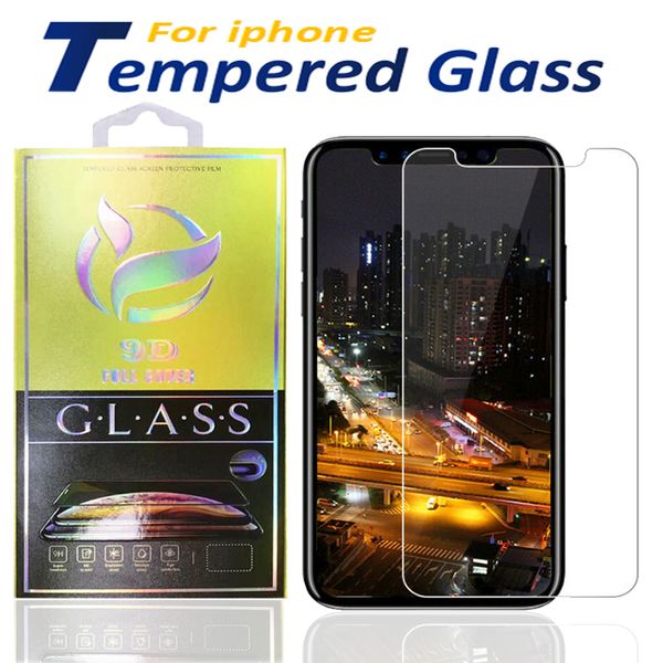 Protector de pantalla para iPhone 12 11 Pro Xs Max X XR 7 8 vidrio templado con caja de papel