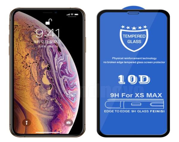 Protecteur d'écran pour iPhone 14 Pro Max 13 Mini 12 11 XS XR X 8 7 6 Plus SE 10D verre trempé véritable 9H Premium couverture complète de colle C4225082