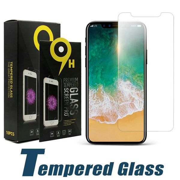 Protector de pantalla 9H para iPhone 15 14 13 12 11 Pro Max XS XR Vidrio templado para iPhone 7 8 Plus LG Stylo 6 Película endurecida 0,33 mm con caja de papel