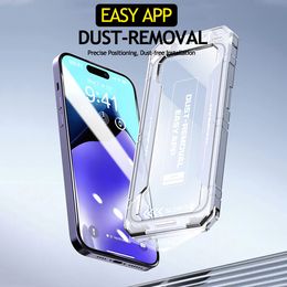 Screenprotector voor Iphone 15 Pro Max 14 13 12 11 plus Gemakkelijk te installeren kit Breukbestendig gehard glas 3D transparant gehard glas Volledige dekking Protector Anti-stof