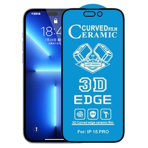 Screenprotector voor iPhone 15 Pro Max 14 Plus 13 Mini 12 11 XS XR X 8 7 SE 3D EDGE Gebogen Keramiek HD Film Anti Shock Explosie Gebogen Proof Premium Volledige Cover