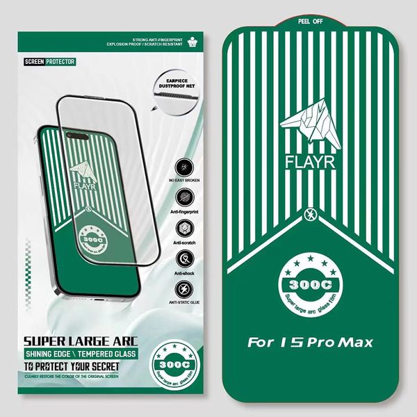 Protecteur d'écran pour iPhone 15 Pro Max 14 Plus 13 Mini 12 11 XS XR X 8 7 SE 300C verre trempé Super grand Arc couverture de colle complète Film garde Premium bouclier d'explosion