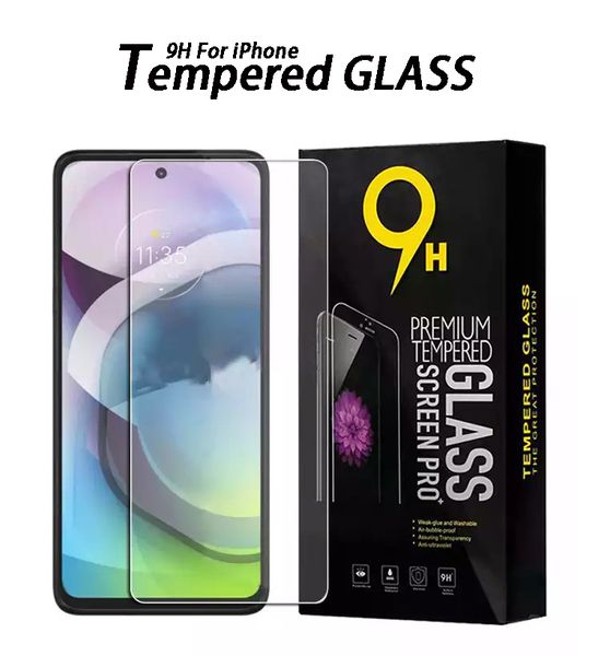 Protecteur d'écran pour Moto G4 G5 G6 G9 Plus G10 G20 G60 G51 Samsung iPhone 14 Pro Max Film de verre trempé anti-rayures avec emballage de vente au détail