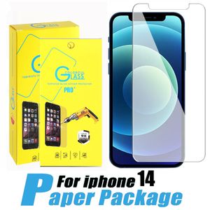 Screen Protector Beschermfolie voor iPhone 15 14 13 12 Mini 11 Pro Max X Xs Max 8 7 6 Plus Samsung A71 A21 A52 A72 LG stylo 6 Aristo 5 Gehard glas met papieren verpakking