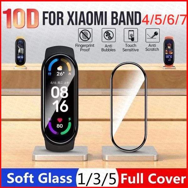 Protecteur d'écran Verre douce pour Xiaomi Mi Band 8 4 5 6 7 Film de protection à couverture complète pour Miband 7 Bracelet de sangle de montre intelligente de cas