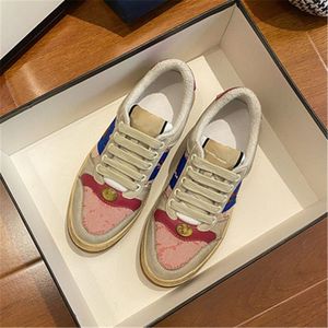 Baskets Screener beige Butter Dirty leather Chaussures running vintage Bande Web rouge et verte Luxurys Designers Sneakers Semelle en caoutchouc bicolore Classic Casual Shoe01 asq