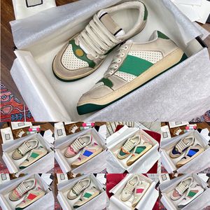 Screener sneaker Loopschoenen beige Boter Vuile leren schoenen Italië vintage Rode en Groene Webstreep Luxe Ontwerpers Sneakers Bi-color