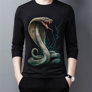 Sérigraphie Graphique T-shirts 3D T-shirt Hommes O-cou Coton À Manches Longues Crâne Serpent Imprimé Tops Streetwear Produits Personnalisés 220619