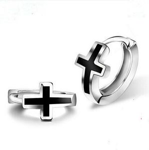 Tornillo Volver Cruz Pendientes 925 Plata Negro Cruces Ear Studs Para Biker Men Cool Stud Brincos