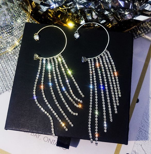 Pendientes con Clip de borla de circón brillante exquisito dulce sin perforar, pendientes con Clip para oreja de diamantes de imitación para mujer, joyería