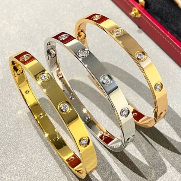 Pulsera de tornillo Diseñador Brazalete de moda Moda Joyería de lujo Acero de titanio Diamante chapado en oro de 18 quilates para mujer Hombre Pulseras de uñas Plata Joyería de diseño clásico