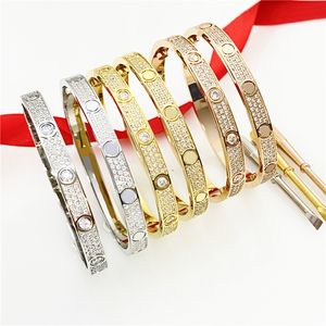 Pulsera de tornillo Pulseras de diamantes Joyería de diseñador para mujeres Hombres Brazalete de oro Oro rosa de 18 quilates Chapado en plata Acero de titanio Piedra llena Brillo Regalo de Navidad