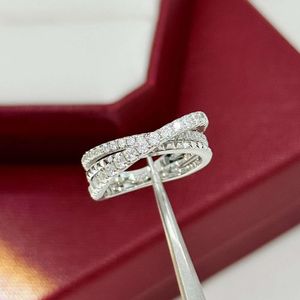 vis Carter Anneaux Nail Silver Silver Cross Double Ramoded Diamond Ring Simple Versatile Daily Design Classic Luxury QR8V