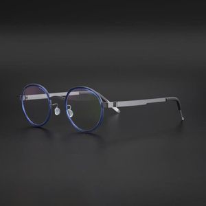 Vintage sans vis ronde titane acétate lunettes cadres hommes femmes myopie optique prescription lunettes rétro cercle lunettes Fas251q