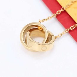 Vis Colliers Femmes Anneau Rond Pendentif En Acier Inoxydable Couple Double Cercle Or Collier Bijoux pour Cou Cadeaux pour Femme