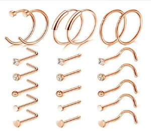 Vis à vis de nez à vis unisexe des goujons de narine CSHAPED CSHAPED 316L bijoux de carrosserie en acier inoxydable 21pcs Set 66186456623132