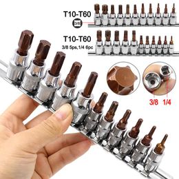 Destornilladores 11PC 3/8" 1/4" Drive S2 Aleación Torx Juego de puntas de destornillador Spline Socket Bit T10 T15 T20 T25 T27 T30 T40 T45 T50 T55 T60 Herramientas manuales