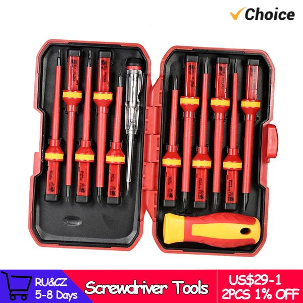 Tournevis 13pcs 1000V Ensemble isolé interchangeable avec embouts Phillips Pozidriv Torx à fente magnétique Kit d'outils de réparation d'électricien 230714