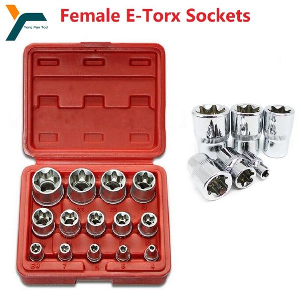 Tourneurs 14pcs E Torx Star Female Bit Socket Set Tool Kit à outils 1/2 '' 3/8 '' 1/4 '' Drive E4E24 Tool de réparation