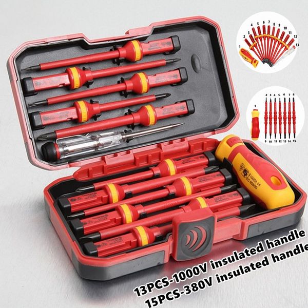 Destornilladores 1PC15PCS 380V13PCS 1000V Juego de destornilladores aislados intercambiables y herramienta de reparación de brocas ranuradas magnéticas Herramientas de electricista 230620