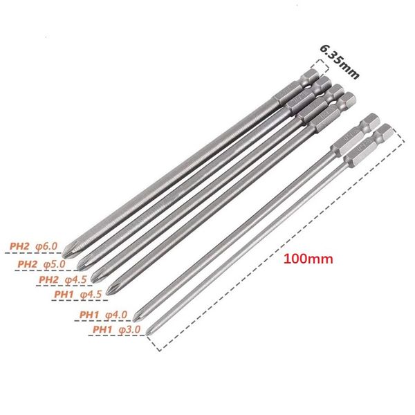 Tournevis 6 pièces/ensemble 100mm de Long 1/4 ''tige embouts de tournevis ensemble en acier magnétique hexagonale tête cruciforme tournevis embout de tournevis outils à main 230508