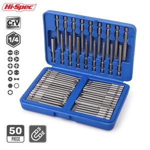 Schroevendraaiers hi-spec 50pc 75 mm lange magnetische bit set beveiligingskop 1/4 s kit torx ster hex spline 230412