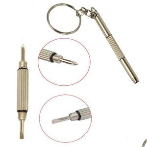 Schroevendraaiers Groothandel 3 in 1 aluminium stalen bril schroevendraaier zonnebril horloge reparatie kit met sleutelhanger draagbare handgereedschap drop d otyeo