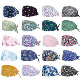 Gommage Coton Chapeau Floral Bouffant Infirmière Sanitaire Cap avec Bandeau Hibou Renard Oiseau Feuille Étoile Impression Infirmier Médecin Bonnet Chapeau Noël