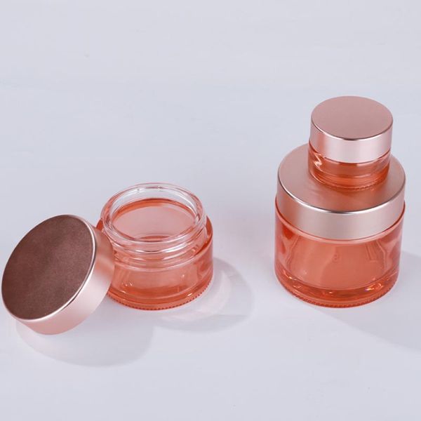 Scrub Rose Gold Cap Vidrio Crema Botella Pink Cosmetic Contenedor 5G- 100G Maquillaje Muestra Embalaje Tarro