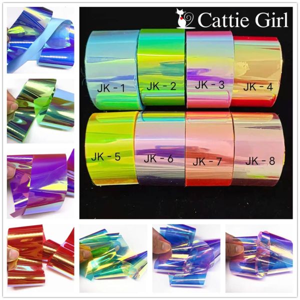 Époudeur 4cm * 100m Super Aurora Nails de cellophane Paper Paper Arc-en-ciel Foils Tendance Nail Design Ice Cube Cube Corée Orle de bricolage Décoration