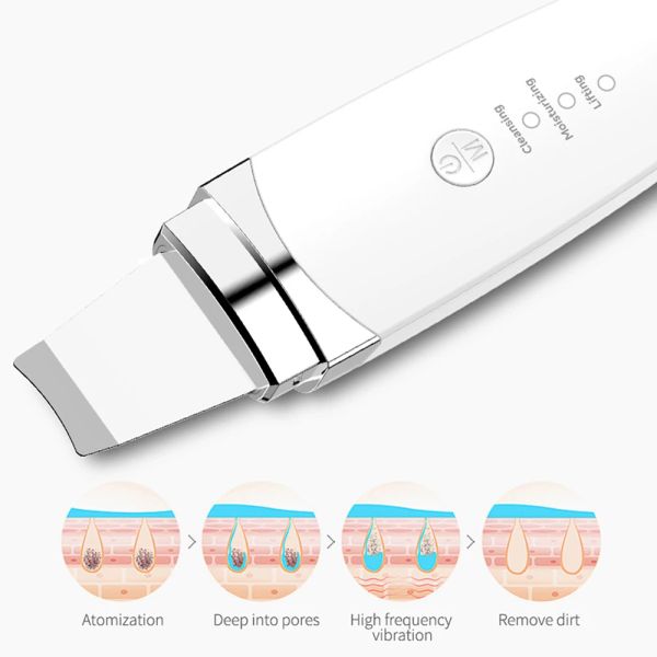 Depurador Depurador ultrasónico de la piel Máquina de limpieza facial profunda con iones vibratorios Espátula facial Raspador de piel Pala exfoliante por ultrasonido Limpieza de poros