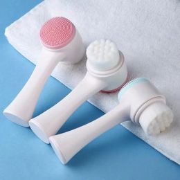 Scrubbers DoubleSided Face Cleansing Brush Silicone Facial Cleanser Blackhead Removal Pore Cleaner Massage Exfoliator Face Scrub Brush