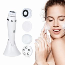 Scrubbers Electric 4in1 Face Cleansing Brush Sonic Blackhead Exfoliating Silicone Face Cleaner Skin Trachering Massage Home Spa Skin Care