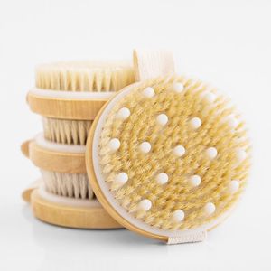 Épurateurs Nouvelle brosse exfoliante peau sèche corps doux poils naturels le SPA la brosse en bois bain douche brosse à poils SPA brosse corporelle
