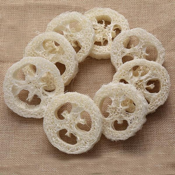 Épurateurs En gros 100 pièces naturel Luffa Luffa Loofa tranches à la main Loofah boîte à savon plateau outils Cleanner éponge porte-savon pour le visage