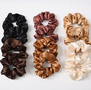 Scrunchies Hairbands Sólido Satén Bandas para el cabello Intestino grueso Lazos para el cabello Cuerdas Niñas Cola de caballo Titular Accesorios para el cabello 6 Diseños BY1575