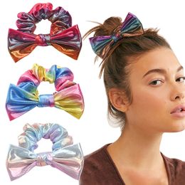 Scrunchies Kids Glitter Laser Ponytail Haarhouder Dovetail Bow Hoofdband Haaraccessoires Girls Haarband Elastische haarbanden Touwen Hoofdkleding Haaraccessoires BC550