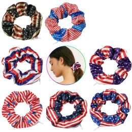 Scrunchies Cremallera Arco iris Cola de caballo Soporte para el cabello Estrella rayada Diadema láser Bandera de EE. UU. Lazos para el cabello Cuerdas Diademas Mujeres Gorros elásticos ZZ