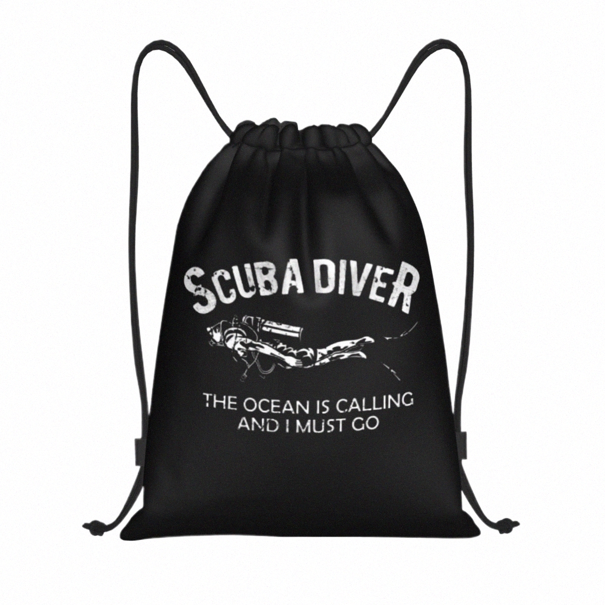 Scuba Diver DrawString Backpack Sports Gym Bag 남성 여성을위한 바다가 부르고 있습니다.