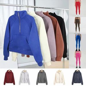 Plongée Automne Hiver Yoga Porter Lu Dive Sweat À Capuche Femme Plus Veste Rembourrée En Velours À Capuche Sport Demi-Zip Pull Designer Pull Lâche Robe Courte