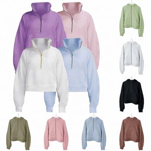 Scuba Half Zip Hoodie Dames Lulus Fleece Fluwelen Verdikking Jassen Hoodys Sport Rits Badstof Designer Half-Zip Hoodies Chothing Oversized