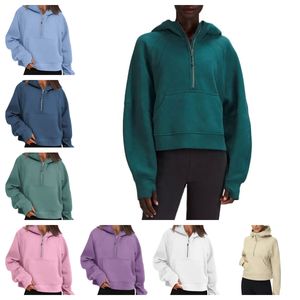 Lululemen hoodie Crop hoodies voor dames Ontwerpers lulu Hoodie Dames Oversized cropped sweatshirts met halve ritssluiting en volledige ritssluiting Fleece gymsportkleding met zakken