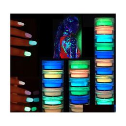 Sculpture Poudre 6 Couleurs Glow In The Dark Nail Scpture Acrylique Cristal Néon Fluorescent Dip Lumineux 6Pcs / Set Drop Livraison Santé B Dh4Du
