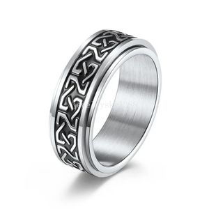 Sculpture en acier inoxydable anneau rotatif bande noeud celtique soulager l'anxiété anneaux rotatifs bande de mariage pour les couples hommes bijoux de mode