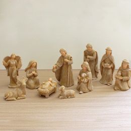 Sculptures 10pcs Christ Nativity Statue Scène bébé Jésus Cherrines Figurines Résine Artisanat Miniatures Ornement religieux Gift Christmas