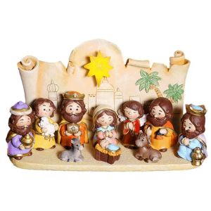 Sculptures 10 pièces résine sainte famille nativité Figurine ensemble jésus Figurines ornements de noël décor crèche scène ensemble décoration de table