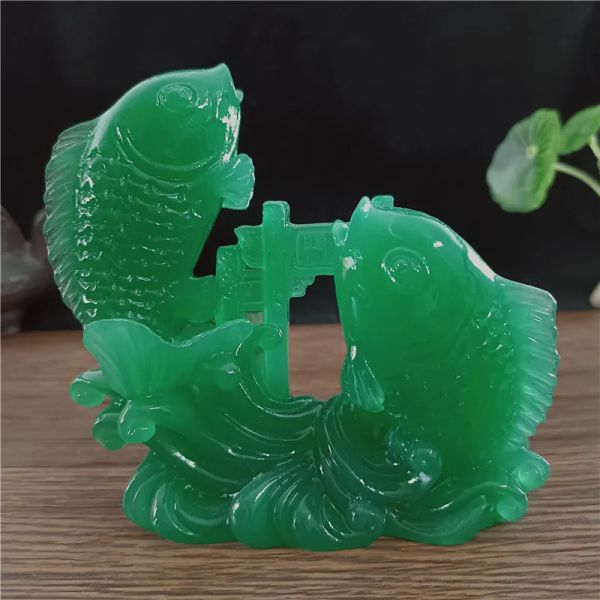 Esculturas Estatuas de Peces de 12 CM Figuras de Piedra de Jade Hechas por el Hombre Adornos de Mascota de la Suerte Decoración del hogar Escultura de Estatua de Buda Feng Shui Chino