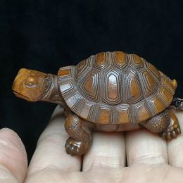 Sculptures 1919 Antique Art 2.8 "Old Chinese Japonais Box Boxwood Turtle Turtoise Statue NetSuke Table Decoration Cadeau Collectable