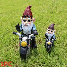 Sculptures 1pc Gnome nain résine artisanat décoration de jardin ornements de maison motard vieil homme équitation moto statue décorations de jardinage