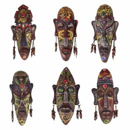 Sculpturen 2 stuks Zakka 3D Creatieve Hars Ambachten Retro Decoratie Cadeau Afrikaanse Maskers Voor Thuis Zitkamer Bar Muur Hangende Decoratie Metope